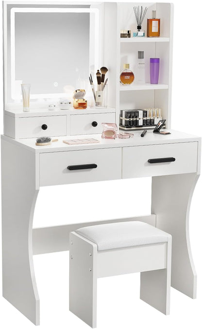 Makeup Table with Extra Large Mirror and Lights, 80cm Dressing Table with Stool