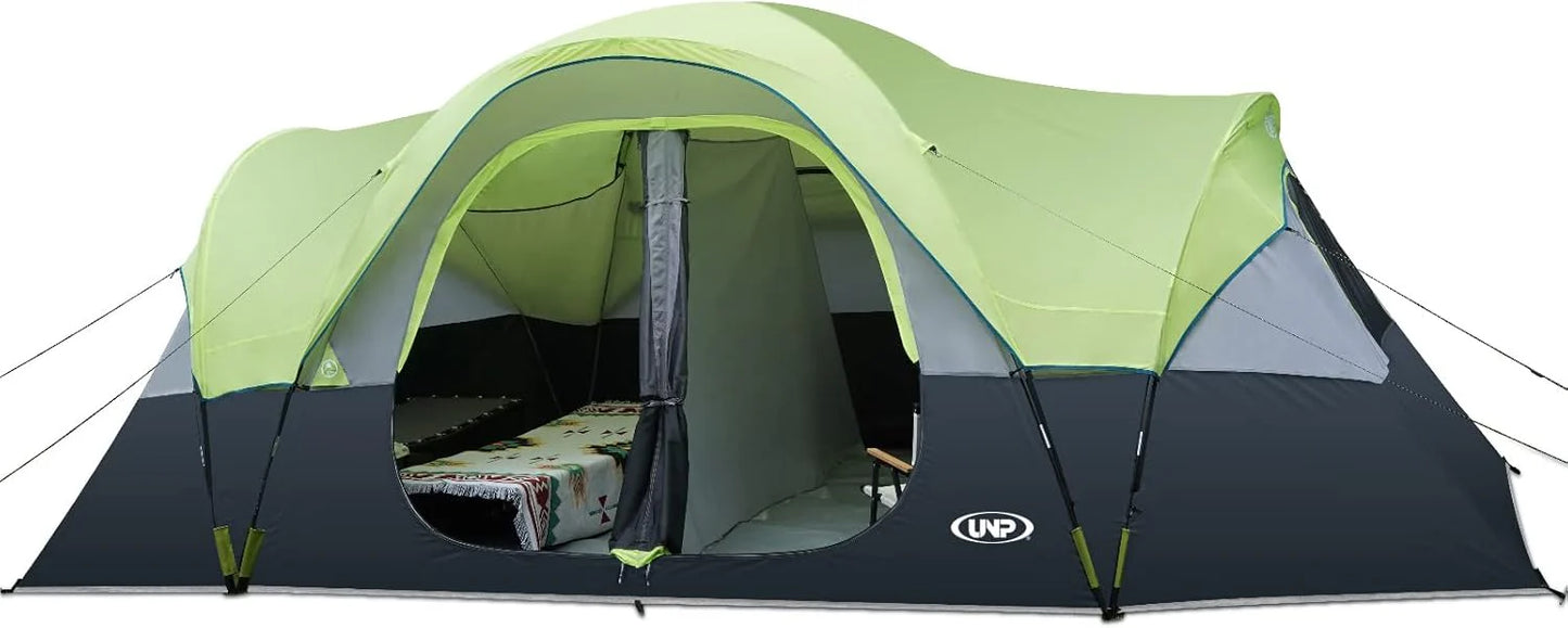 Camping Tent 10-Person-Family Tents, Parties, Music Festival Tent, Big, Easy Up, 5 Large Mesh Windows, Double Layer, 2 Room, Waterproof, Weather Resistant, 18ft x 9ft x78in