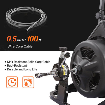 Drain Snake Commercial w/Attachments 100' Electric Sewer