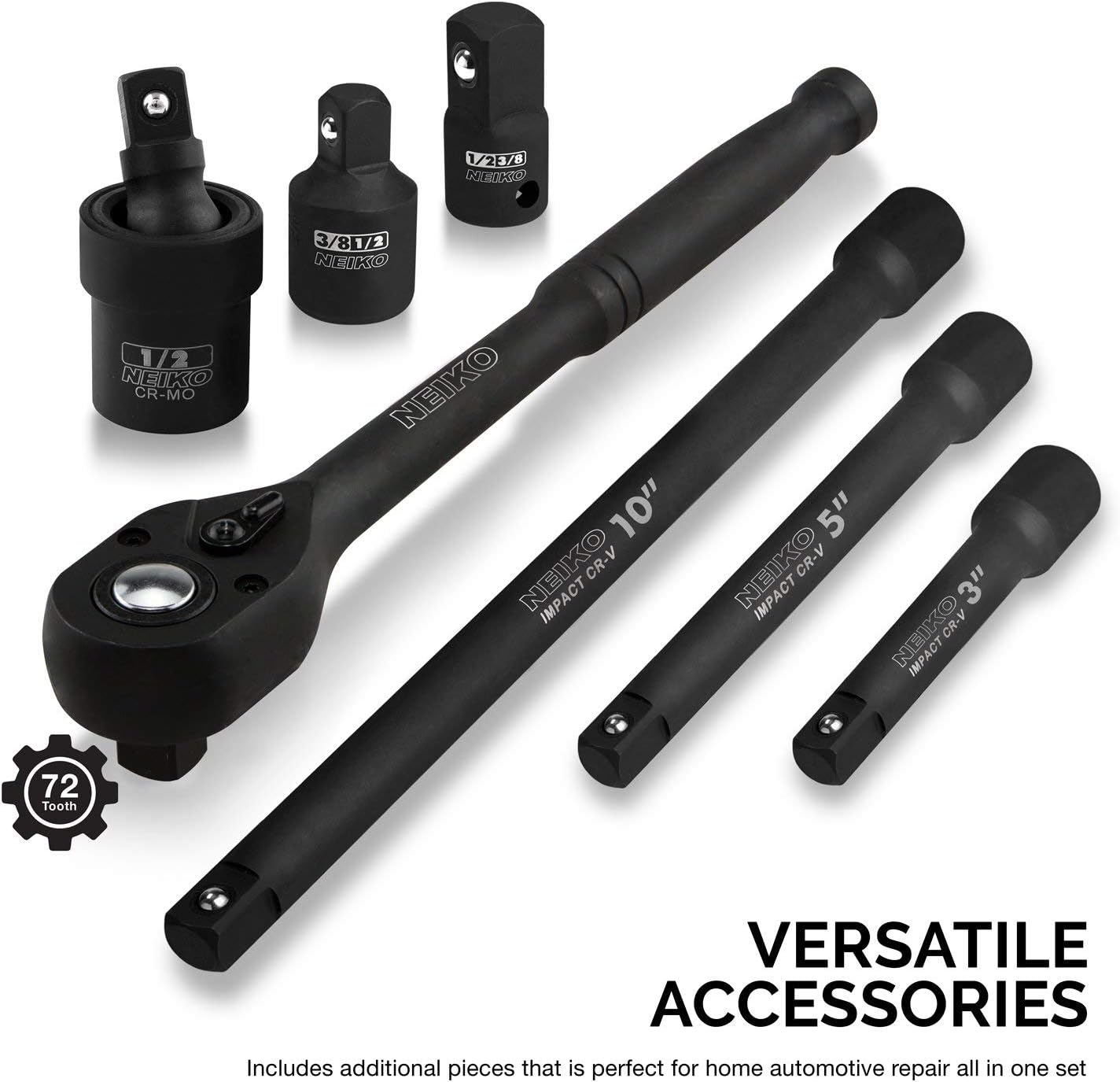 02448A 1/2" Drive Master Impact Socket Set, 65 Piece, Standard SAE (3/8"-1-1/4") & Metric (10-24 mm) Sizes, Deep & Shallow Kit, Includes Adapters & Ratchet Handle