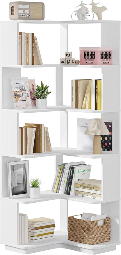 Tribesigns 6-Tier Corner Bookshelf, 64.9 Inch Tall Bookcase with Anti-Drop Panel, Modern Freestanding Corner Shelf Display Rack Storage Organizer for Home Office, Living Room, WhiteTribesigns 6-Tier Corner Bookshelf, 64.9 Inch Tall Bookcase with Anti
