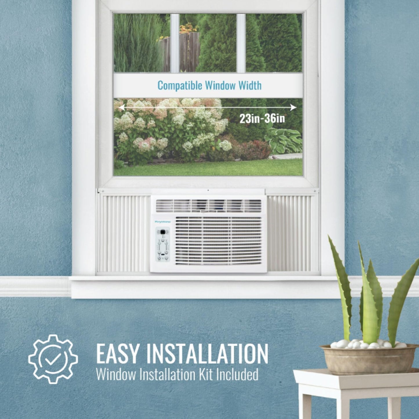 A 5000 calorie heating/cooling window air conditioner and dehumidifier, suitable for apartments, living rooms, bathrooms and small rooms with an area of no more than 150 square feet. The quiet window air conditioner is equipped with a remote control.