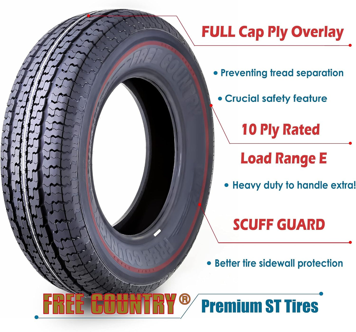 Libra Trailer Parts set of 4 Heavy Duty Trailer Tires ST205/75R15 205 75 15 10-Ply Load Range E Steel Belted Radial w/Scuff Guard