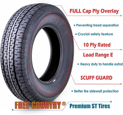 Libra Trailer Parts set of 4 Heavy Duty Trailer Tires ST205/75R15 205 75 15 10-Ply Load Range E Steel Belted Radial w/Scuff Guard
