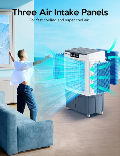 Evaporative Cooler, 2100CFM Air Cooler, 120°Oscillation Swamp Cooler with Remote Control, 24H Timer, 3 Wind Speeds for Outdoor Indoor Use,8 Gallon