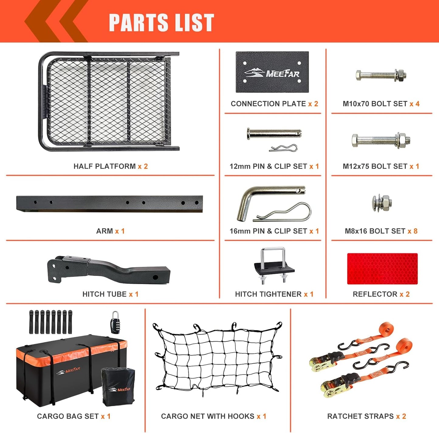 Roof Rack Carrier Basket Universal Rooftop 51" X 36" X 5" + Waterproof Bag 15 Cubic Feet (44" 34" 17"), and Cargo Net with Attachment Hooks, Ratchet Straps