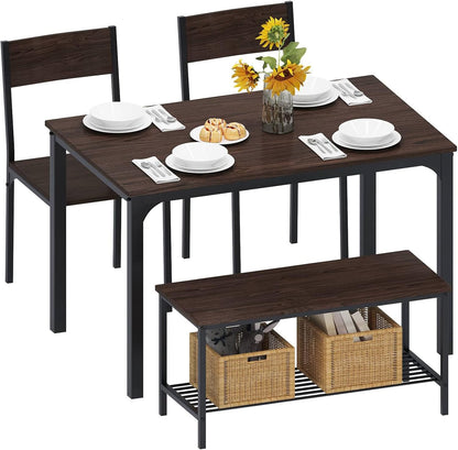 Dining Table and Chairs Dining Table Set with 2 Chairs and 1 Bench Bar Set Kitchen Table and Chairs for Dining Room Bistro Set，Pure White