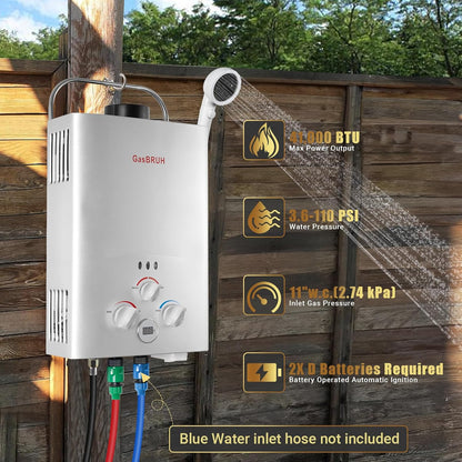 Tankless Water Heater Outdoor, 1.58 GPM, 6L Portable Propane Camping Water Heater with Overheating Protection for Indoor,RV,Camping