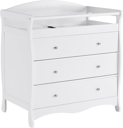 Changing Table Dresser Baby Diaper Changing Station Infant Nursing Table with 3 Drawers, Safety Rail & Strap for Bedroom, Nursery, White