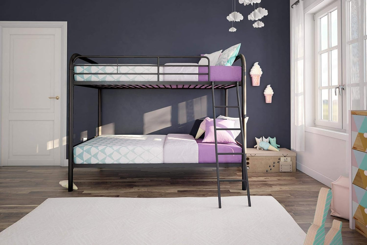 DHP Dusty Twin Over Full Metal Bunk Bed, Off White