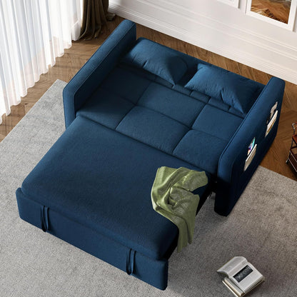 3-in-1 Convertible Sofa Bed, 55" Sleeper Sofa with Pull-Out Bed, Cat-Scratch-Proof Fabric Futon Couch with Adjustable Backrest and Side Pocket, Loveseat for Living Room Apartment, Grey