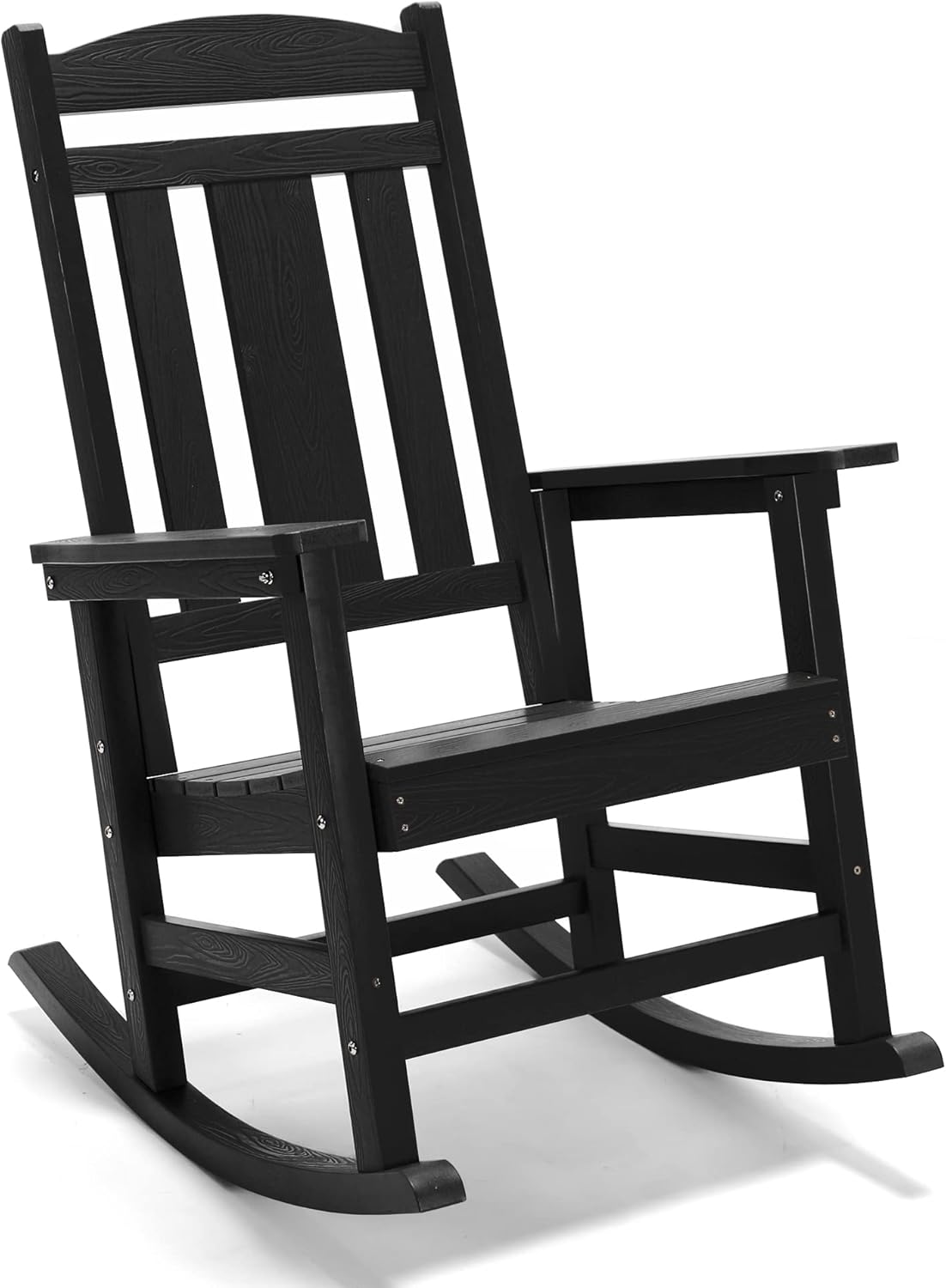 Rocking Chair Outdoor, Weather Resistant Poly Plastic Rocker Chairs, 350lb Heavy Duty, Oversized Porch for Adult, High Back Smooth Chairs Outdoor & Indoor, Black 1Chair