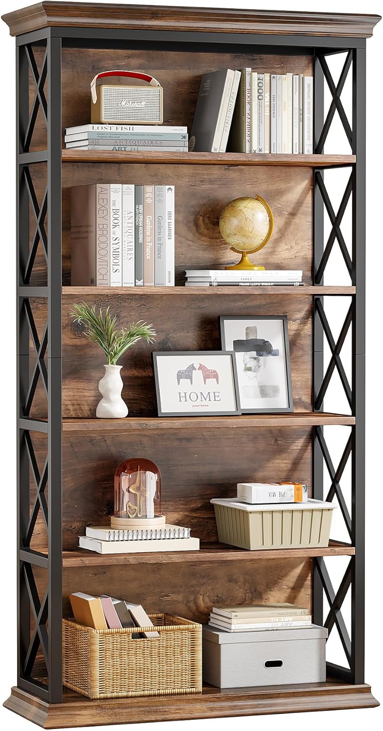 6-Tier Bookcase, 71 Inches Industrial Bookshelves, Floor Standing Display Storage Shelves Tall Bookcase for Home Office, Living Room