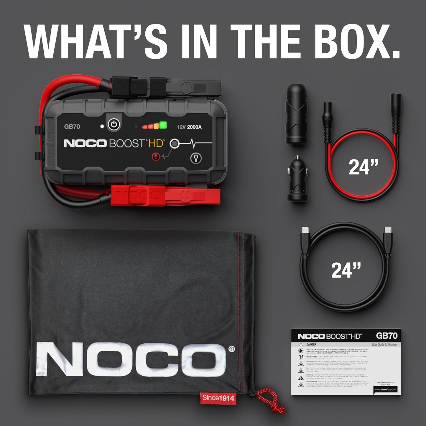 2000A UltraSafe Jump Starter – 12V Lithium Battery Booster Pack, Portable Jump Box, Power Bank & Jumper Cables - for 8.0L Gas and 6.0L Diesel Engines