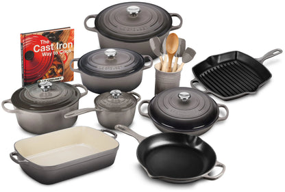 20-piece Signature Cast Iron Cookware Set,10.25 Skillet,1.75-quart Saucepan with Lid