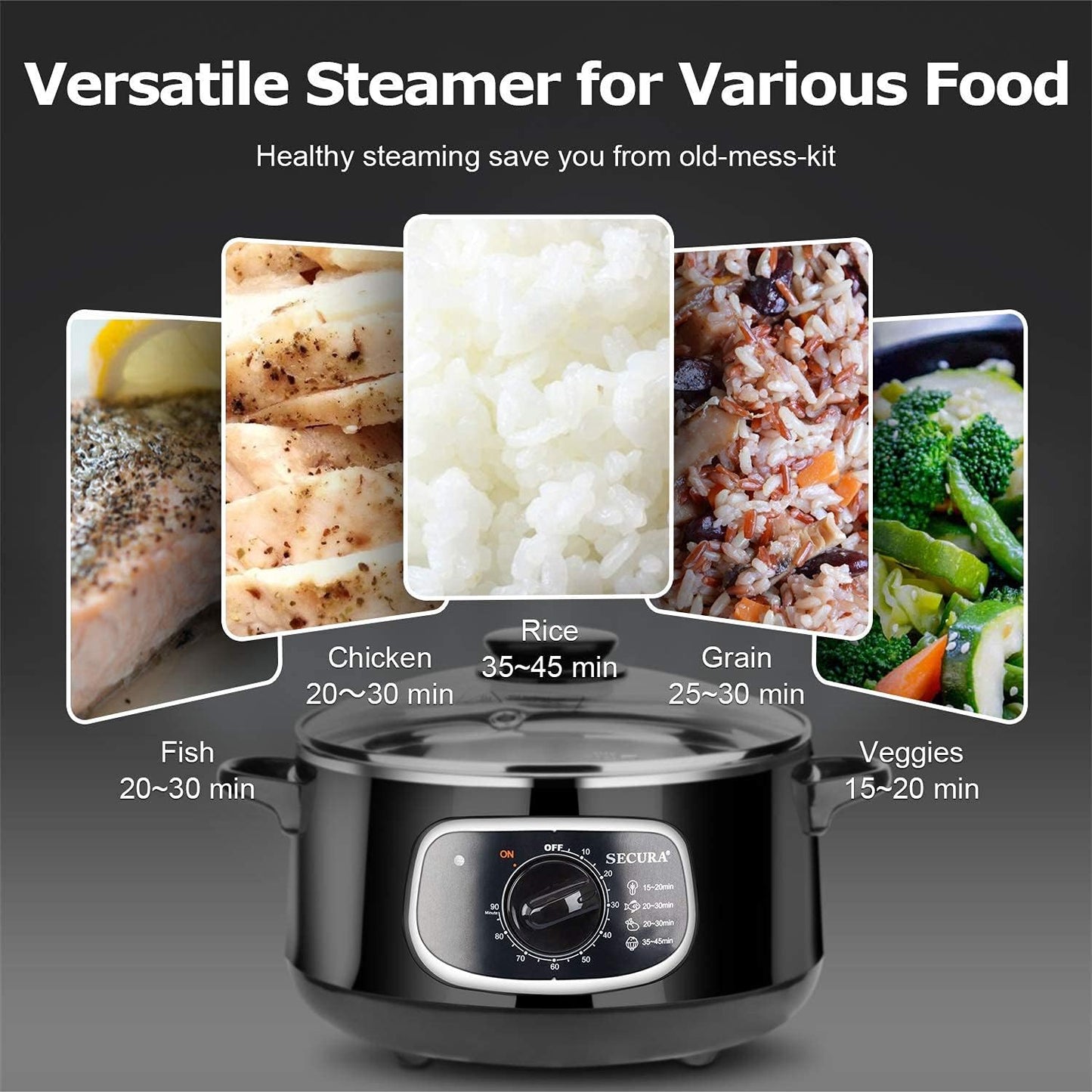 2 stainless steel food steamers, 8.5 liters capacity, electric glass-covered vegetable steamer, double-layer stackable steaming basket, with timer included