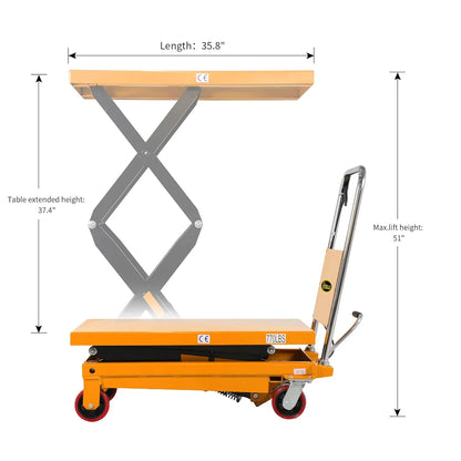 Hydraulic Lift Table Cart – 770 lbs Capacity, 51" Max Height, Double Scissor Lift with Safety Guard & 4 Wheels