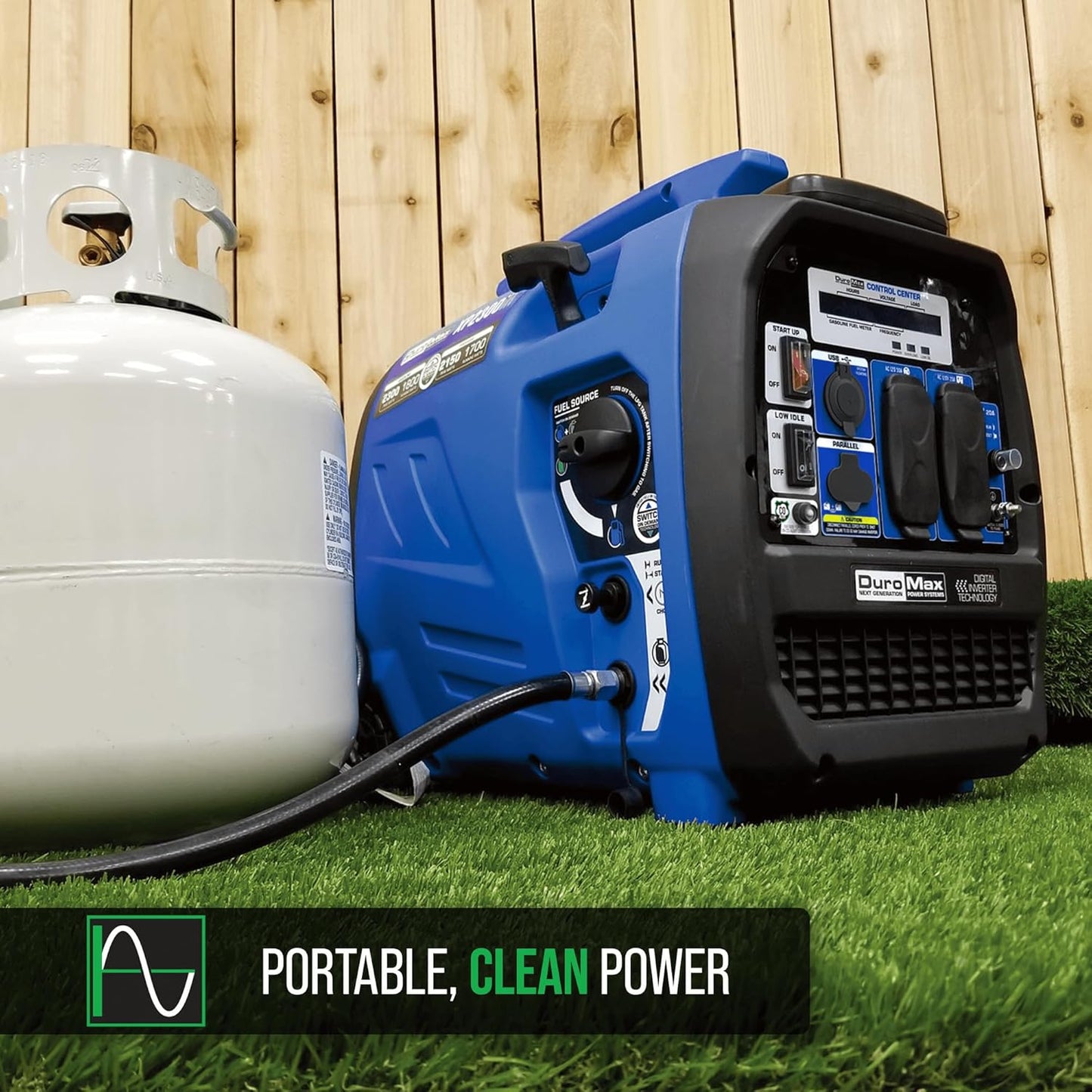 2300-watt dual-fuel portable digital inverter generator - Dual fuel (gasoline and propane), suitable for RVs and emergency use