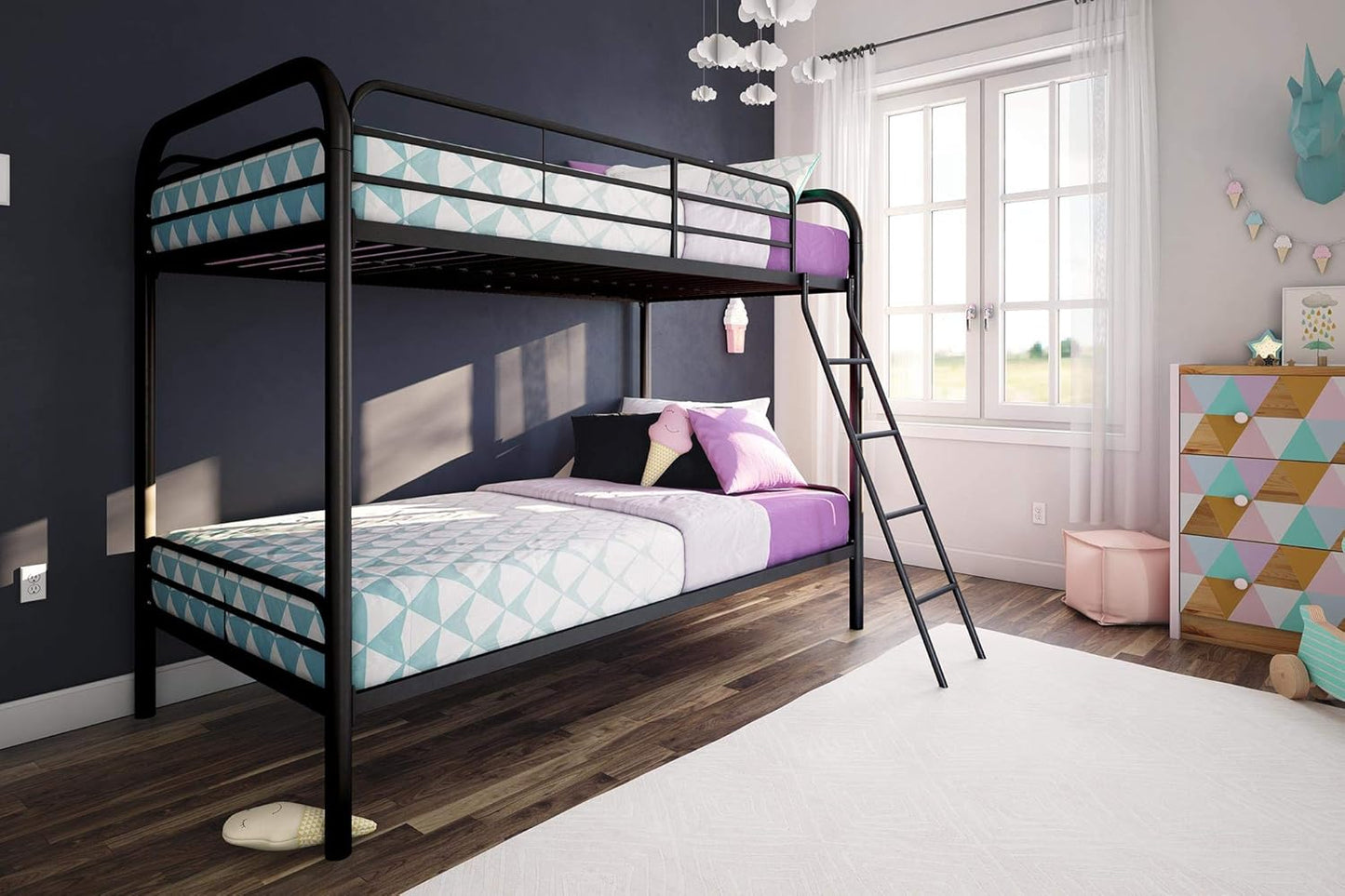 DHP Dusty Twin Over Full Metal Bunk Bed, Off White