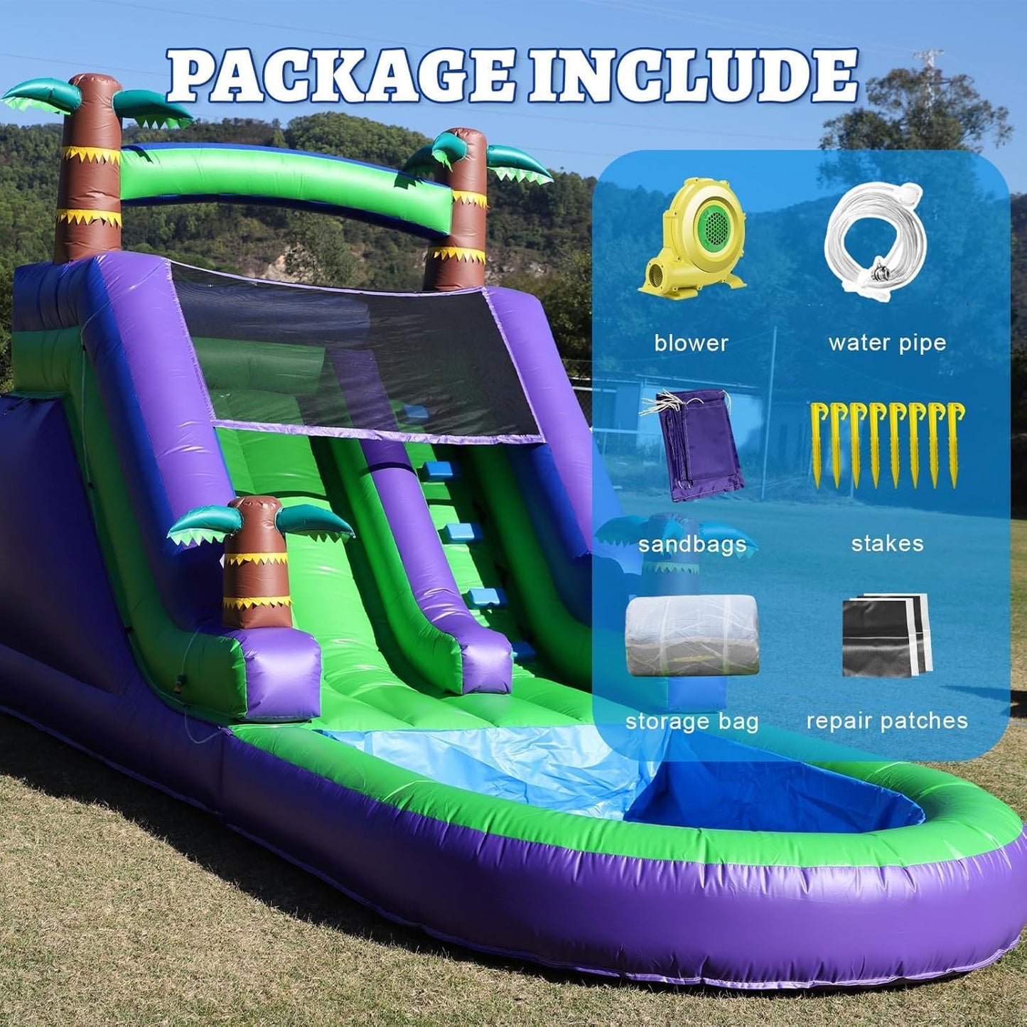 21FT(L) Commercial Grade Water Slide for Adults, (Heavy Duty Full PVC) (Big Splash Water Pool), 750w Blower, Inflatable Waterslide for Backyard, Outdoor Park, 21x9x12ft