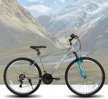 26/27.5 Inch Mountain Bike, Mens Womens MTB with 21 Speeds, High-Tensile Steel Frame, V Brake, Hardtail Bicycle for Adults