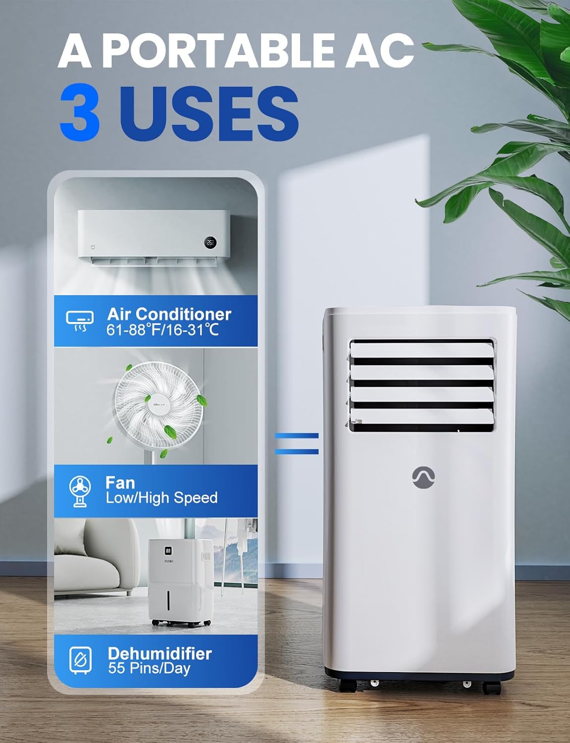 Portable Air Conditioners, 10000 BTU Air Conditioner Portable for Room up to 450 Sq. Ft., 3-in-1 Portable AC Unit with Digital Display, Remote Control, Window Installation Kit, 24H Timer, Sleep Mode