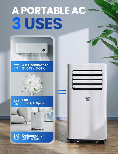 Portable Air Conditioners, 10000 BTU Air Conditioner Portable for Room up to 450 Sq. Ft., 3-in-1 Portable AC Unit with Digital Display, Remote Control, Window Installation Kit, 24H Timer, Sleep Mode