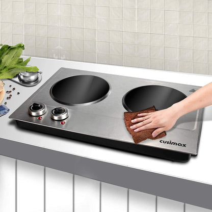 Hot Plate,1800W Ceramic Electric Hot Plate for Cooking, Dual Control Infrared Cooktop, Portable Countertop Burner, Glass Plate Electric Cooktop, Silver, Stainless Steel