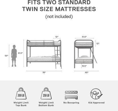 DHP Dusty Twin Over Full Metal Bunk Bed, Off White