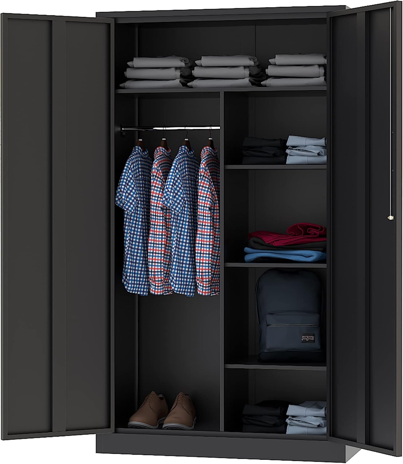 Metal Storage Cabinets Locker with Lock Door, 72'' Clothing Coat Steel Storage Freestanding Wardrobe for Office, Home, School, Employee,Gym,Fire Department (1PC-Black)