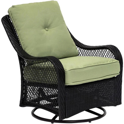 5-Piece Steel Patio Fire Pit Conversation Set with Navy Blue Cushions, Swivel Gliders and Square Fire Pit Table
