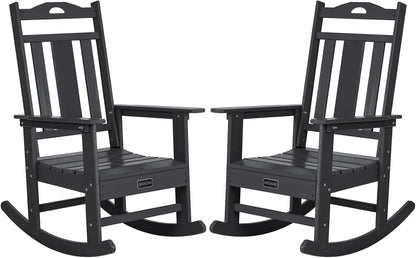 Outdoor Rocking Chairs Set of 2, HDPE All Weather Resistant Rocking Chair for Porch, Oversized Patio Rocker Chair for Adult, Outdoor Rockers for Garden Lawn