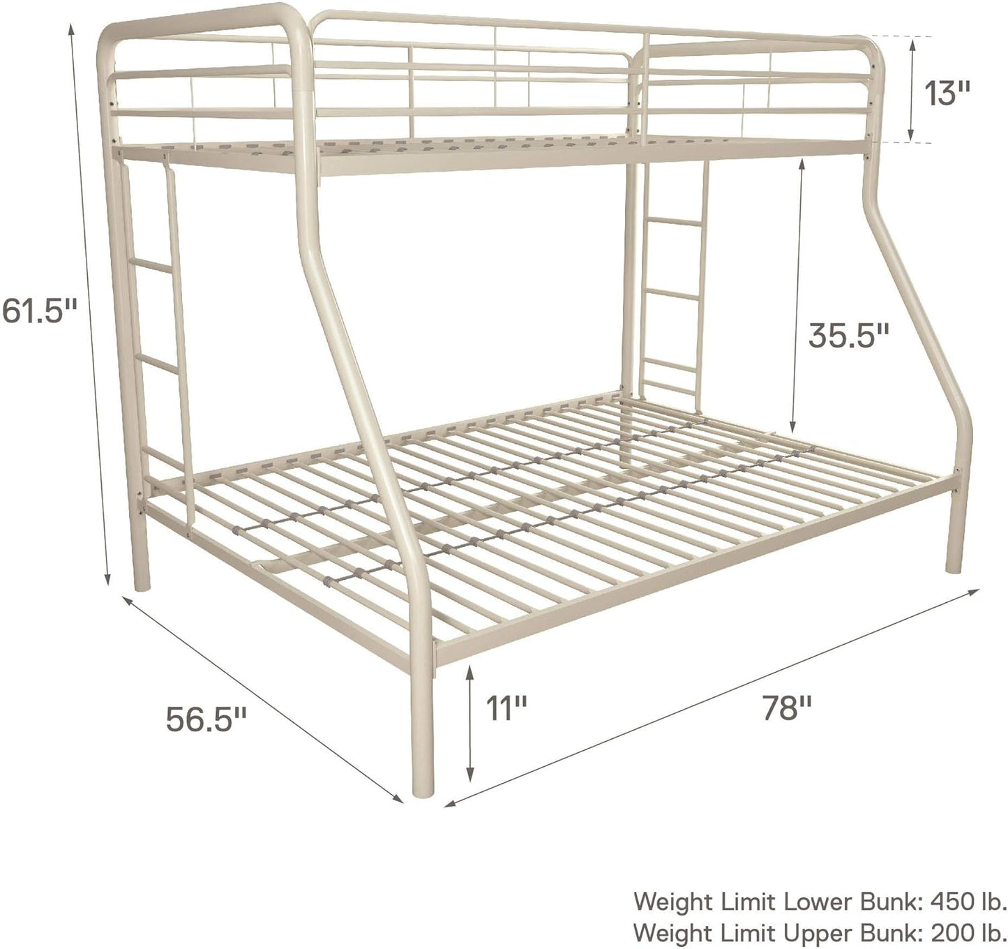 DHP Dusty Twin Over Full Metal Bunk Bed, Off White