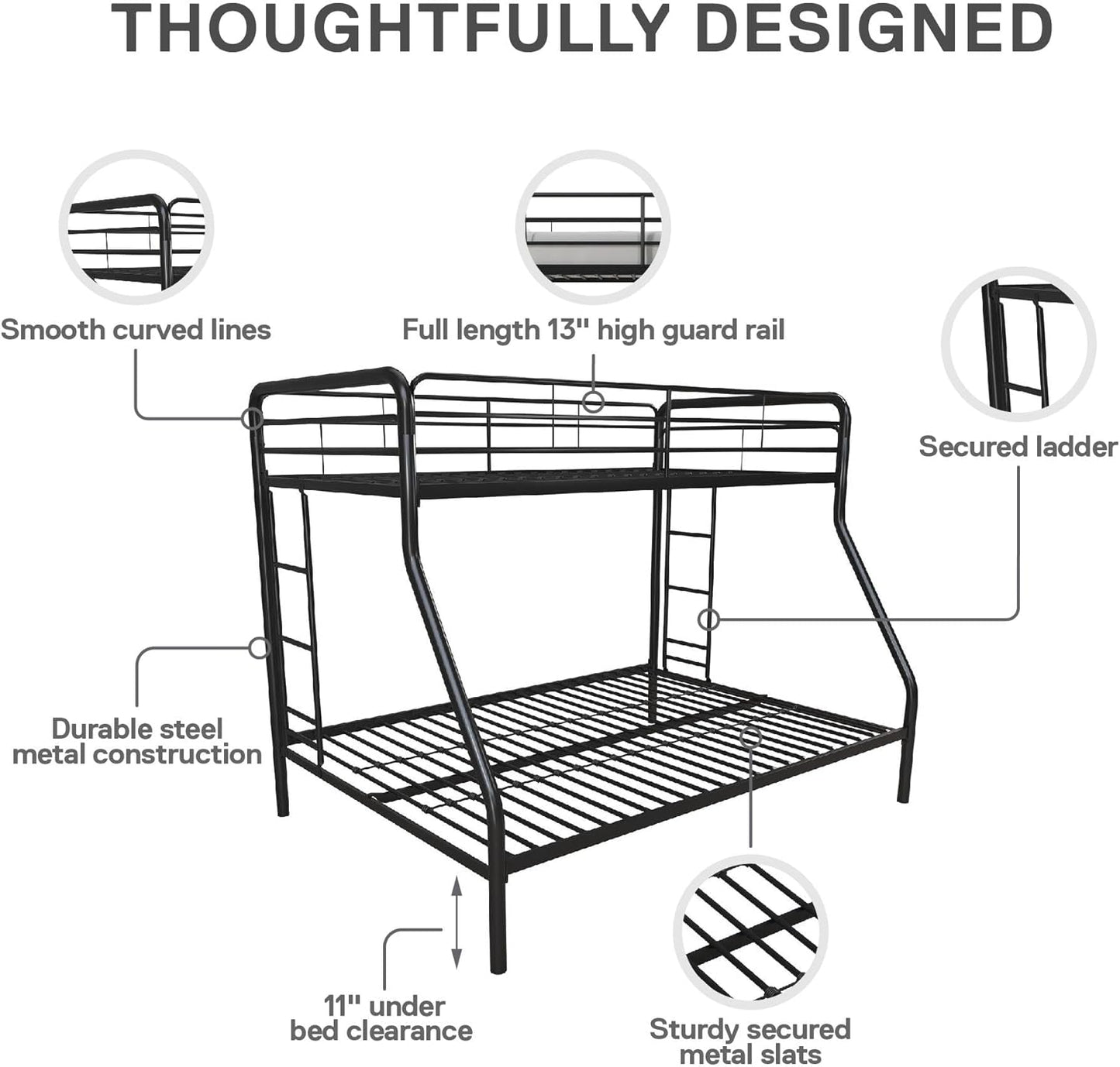 DHP Dusty Twin Over Full Metal Bunk Bed, Off White