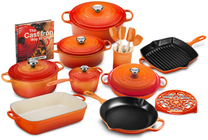 20-piece Signature Cast Iron Cookware Set,10.25 Skillet,1.75-quart Saucepan with Lid