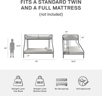 DHP Dusty Twin Over Full Metal Bunk Bed, Off White