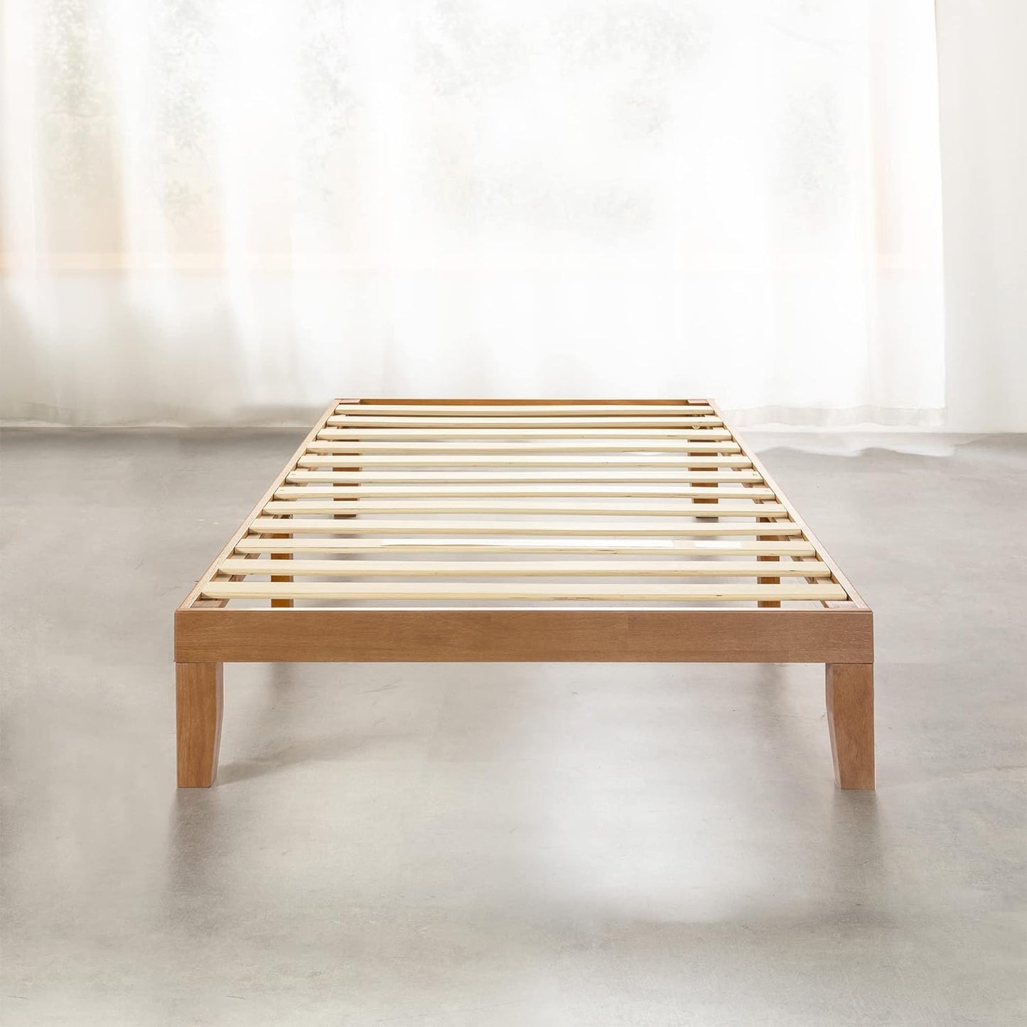12" Classic Solid Wood Platform Bed Frame w/Wooden Slats (No Box Spring Needed), Natural, Queen Size