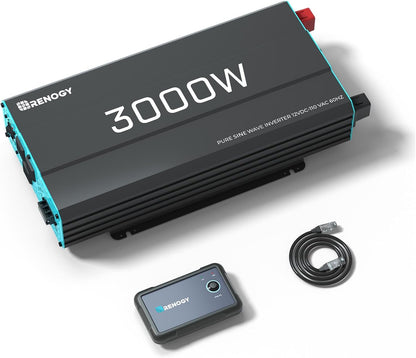 3000W Pure Sine Wave Inverter 12V DC to 120V AC Converter for Home, RV, Truck, Off-Grid Solar Power Inverter 12V to 110V with Built-in 5V/2.1A USB Port, AC Hardwire Port, Remote Controller