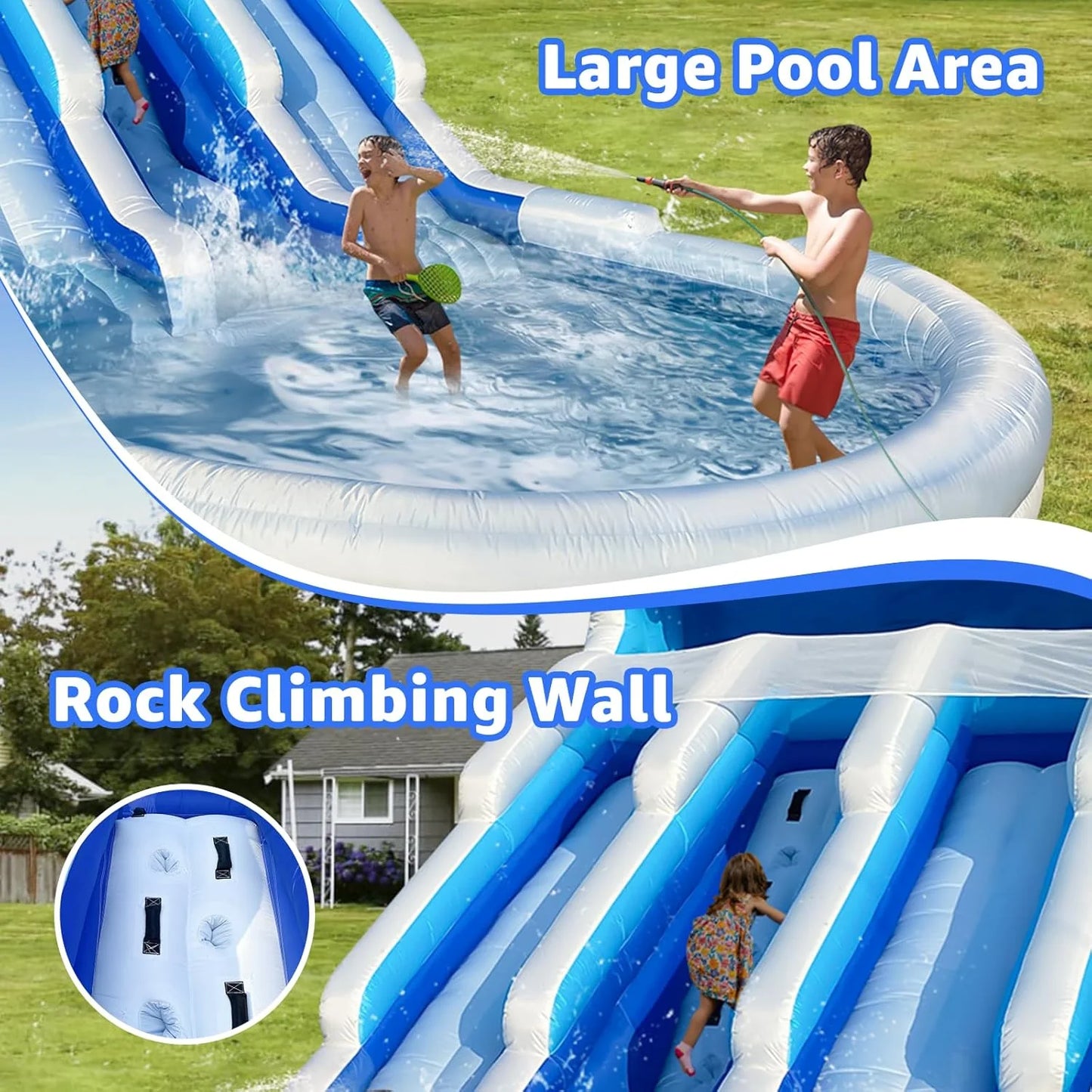 Large Inflatable Water Slide Swimming Pool Play Center, Commercial Grade Lightweight Premium Water Slide Bounce House 20.6x9.5x9.3Ft for Kids and Adults (with Blower)