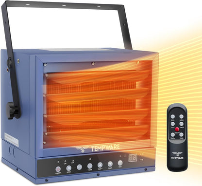 Electric Garage Heater, 7500-Watt Digital Fan-Forced Ceiling Mount Shop Heater with Full-Function Remote, 240-Volt Hardwired 12-Hour Timer, Ideal for Workshop Blue