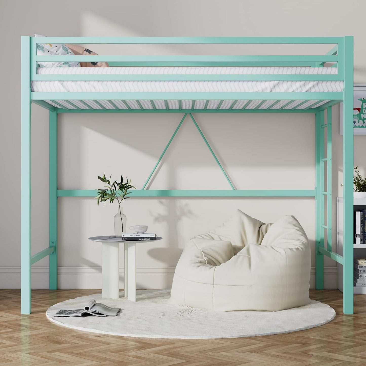 Loft Bed Twin Size with Ladder and Guardrail,Heavy Duty Metal Slats Support No Box Spring Needed Small Space Saving Furniture for Bedroom Dorm,Black
