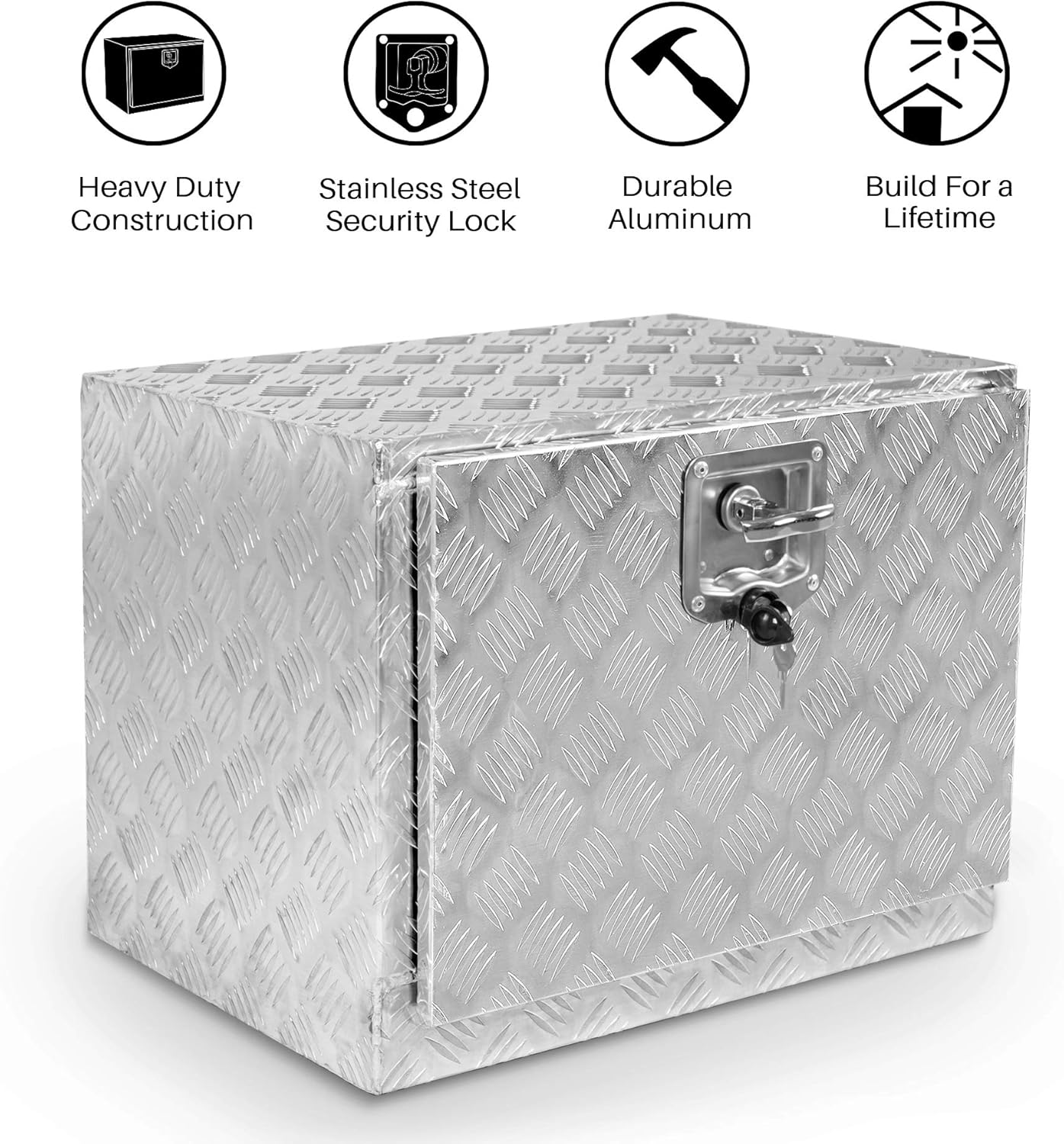 36 Inch Heavy Duty Aluminum Diamond Plate Tool Underbody Box, Waterproof Square Truck Storage Organizer Chest for Pick Up Truck Bed, RV Trailer with T-Handle Lock and Keys - Black