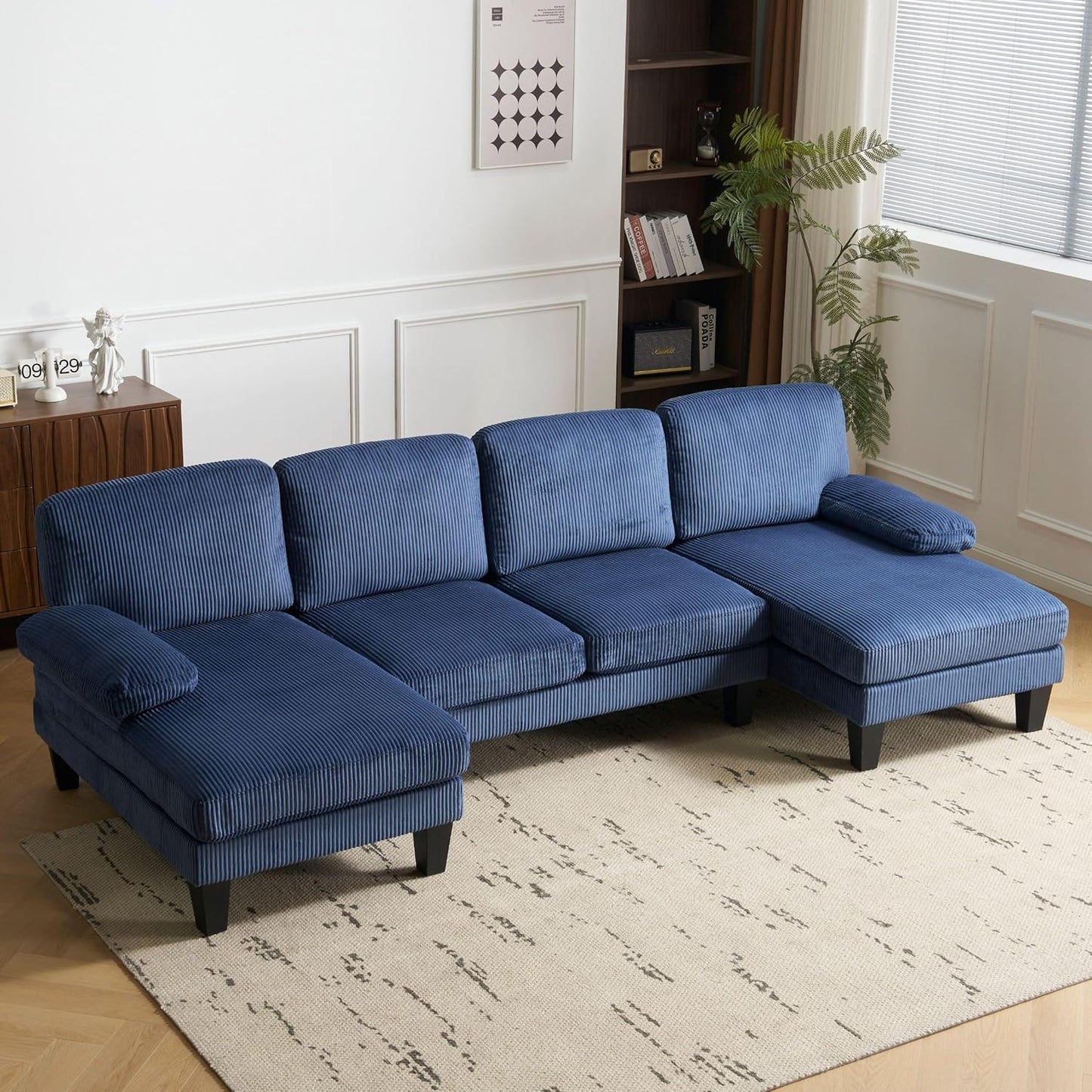 110" Sectional Couches for Living Room,U Shaped Couch with Double Chaise, 4-Seat Sofa Set with Chenille Fabric for Home Furniture,Beige