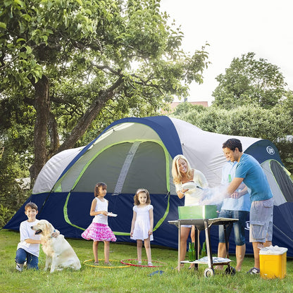 Camping Tent 10-Person-Family Tents, Parties, Music Festival Tent, Big, Easy Up, 5 Large Mesh Windows, Double Layer, 2 Room, Waterproof, Weather Resistant, 18ft x 9ft x78in