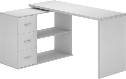 L Shaped Desk with Drawers Shelves, Corner Home Office Desk with Storage Cabinet, Large Wood Computer Desk for PC Executive Work Writing Study, Modern Living Room Bedroom Table,White Oak,60 in