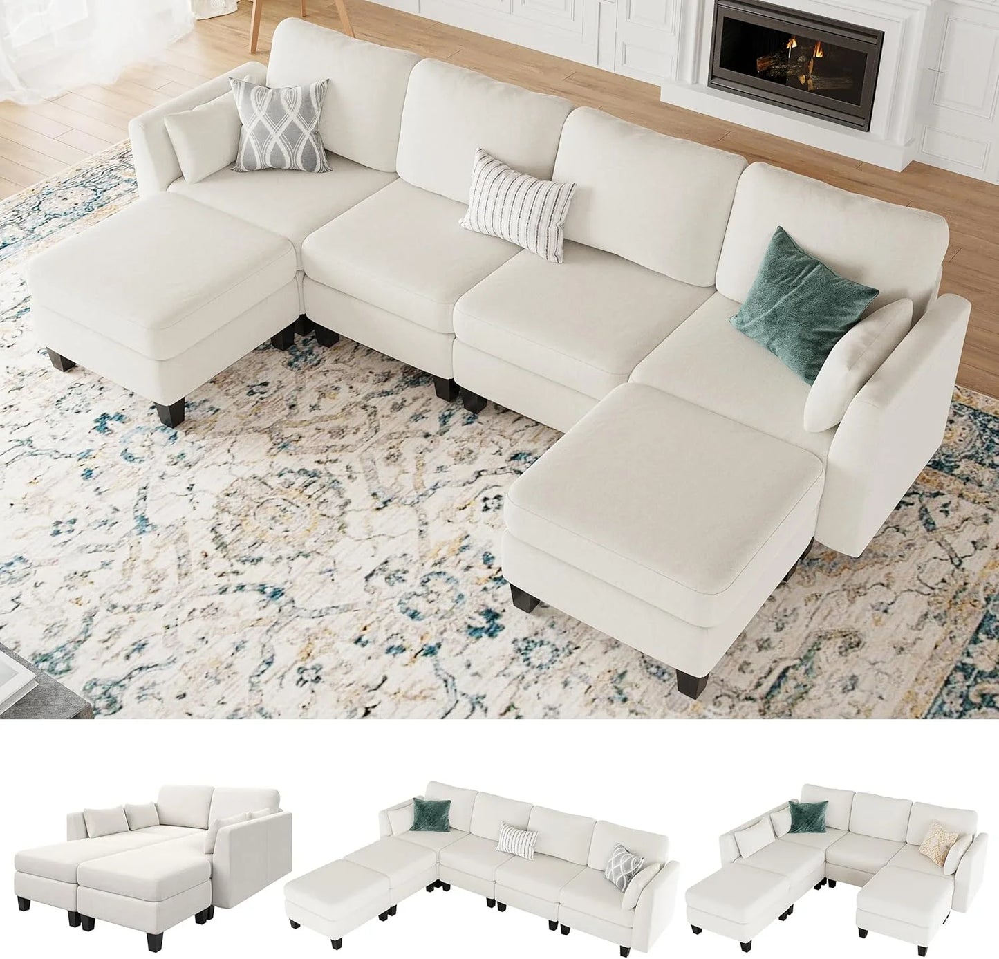 Modular Sectional Sofa, Convertible U Shaped Sofa Couch with High Density Memory Foam, 6 Seat Comfy Modular Sofa Couch for Living Room, Modern U Shaped Sectional Sofa, Dimgrey
