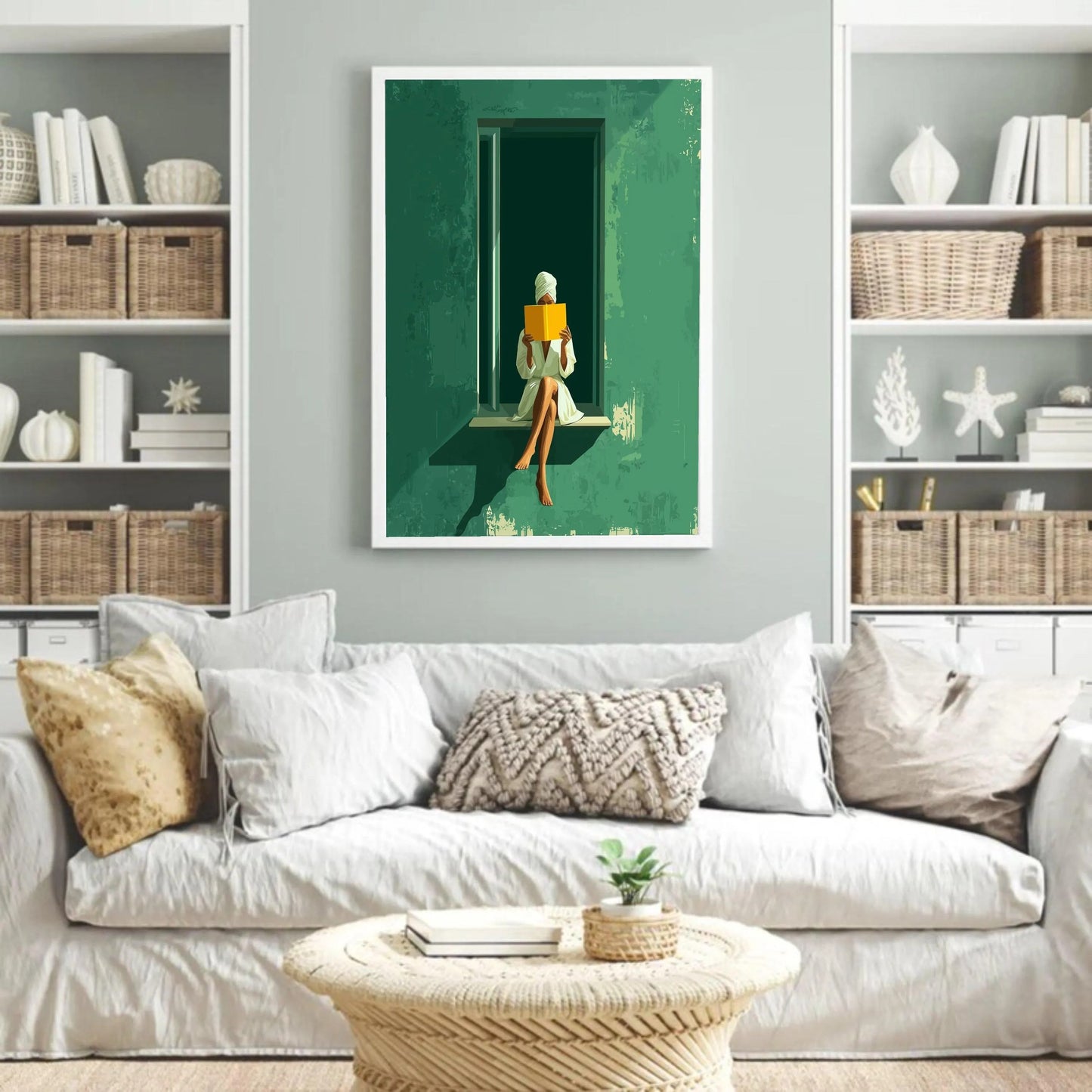 Relaxing Morning Reading Canvas, Woman with Book Wall Art,