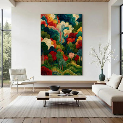 Colorful Abstract Forest Canvas Print, Modern Woodland Wall Art,