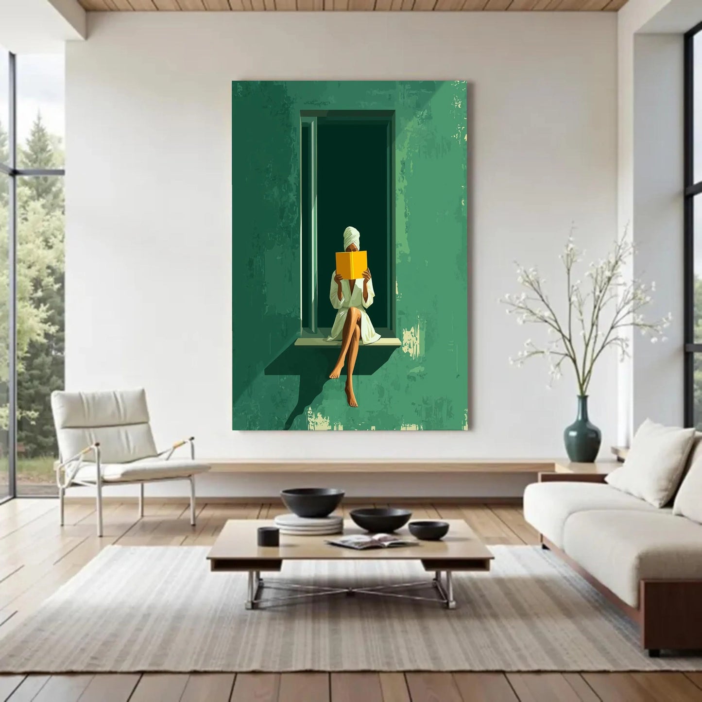 Relaxing Morning Reading Canvas, Woman with Book Wall Art,