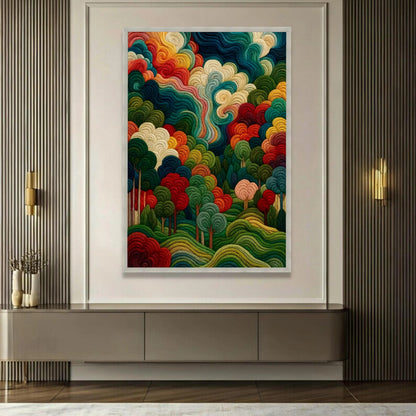 Colorful Abstract Forest Canvas Print, Modern Woodland Wall Art,